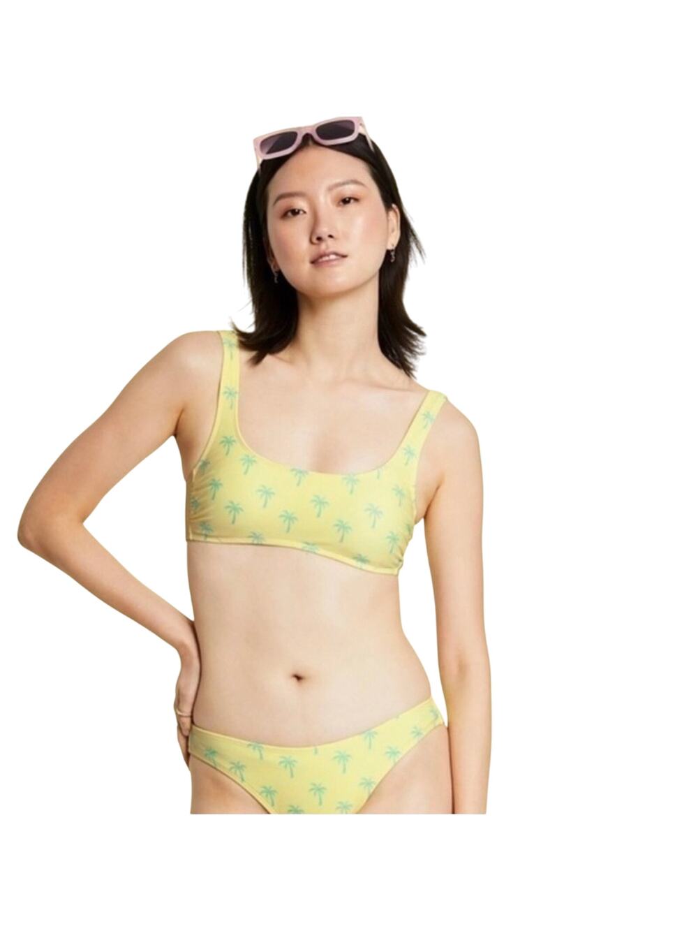 Stoney Clover Lane x Target Yellow Green Palm Tree Bikini Swim Suit 2 pc L new